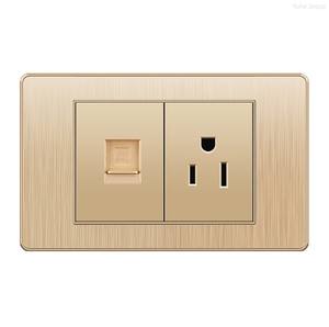 Prise murale multifonction six trous avec interrupteur, USB et port USB-C, finition or brossé, norme mexicaine et américaine - Product Image 4