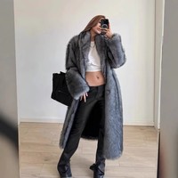 Nouveau Manteau Long Élégant Style Européen et Américain en Fausse Fourrure et Soie, Col Tailleur Tendance, Matière Écologique et Écologique