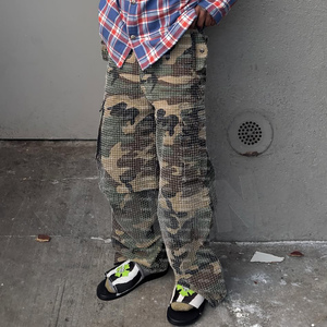 Custom Multi Pocket Print Ripstop Distressed Wide Leg Oversize Camouflage <strong>Camo</strong> <strong>Trousers</strong> Baggy Mens Tactical <strong>Cargo</strong> Pants for Men - Product Image 1
