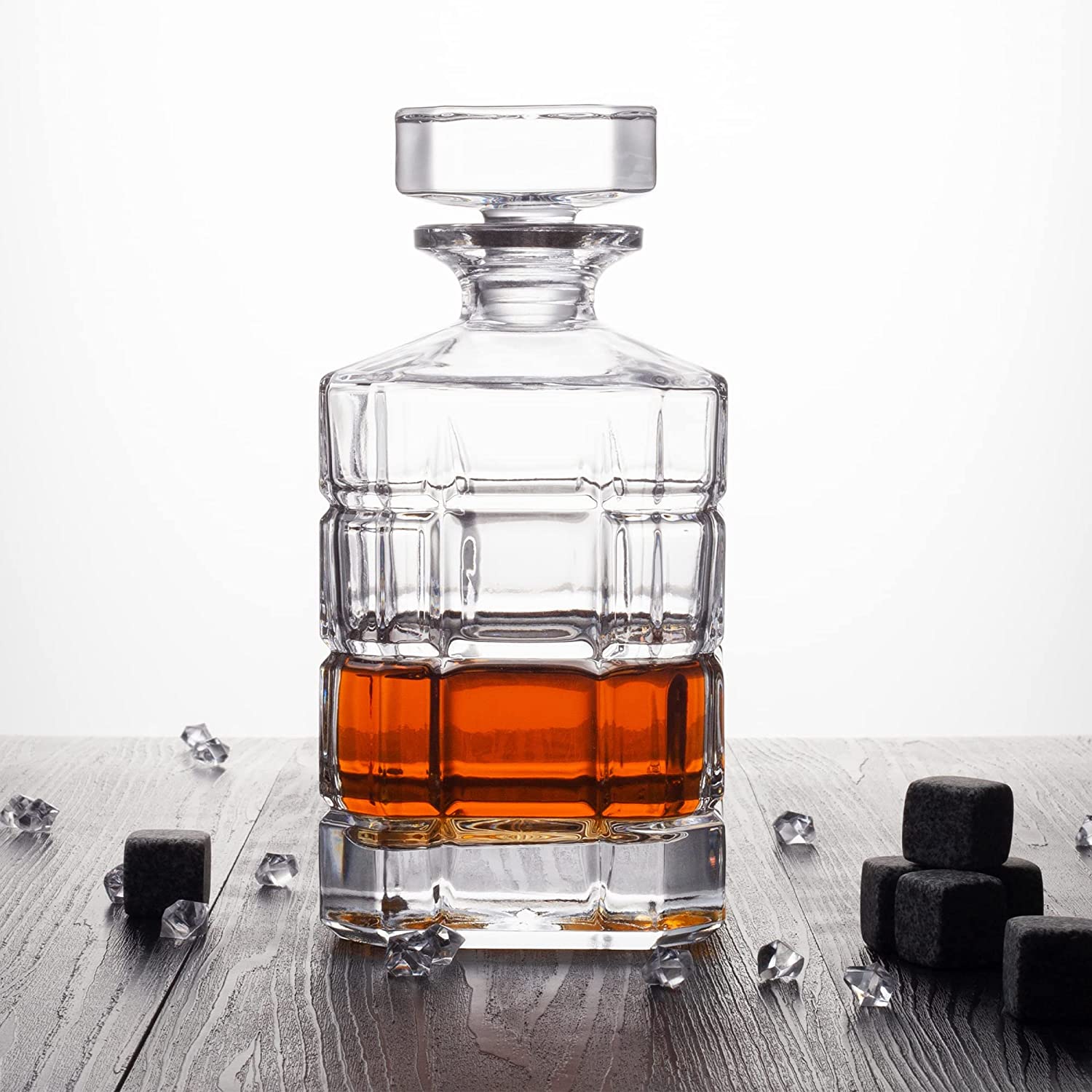 Square Engraved 30oz Whiskey Decanter with Glass Stopper