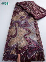 Tissu de dentelle africaine de luxe avec perles et paillettes, vente en gros, dentelle française en tulle de haute qualité pour robes de mariée pour femmes 4858