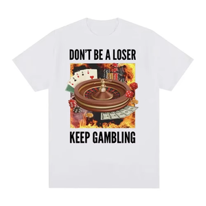 T-Shirt da Uomo in Puro Cotone con Grafica Divertente 'Don't Be a <span class=keywords><strong>Loser</strong></span>, Keep Gambling' e Tema Roulette e Poker - Product Image 2