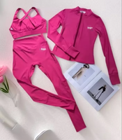 Ensemble de veste et débardeur de yoga noir avec coussinets de poitrine intégrés, respirant, fermeture éclair sur le devant, 2 pièces en stock