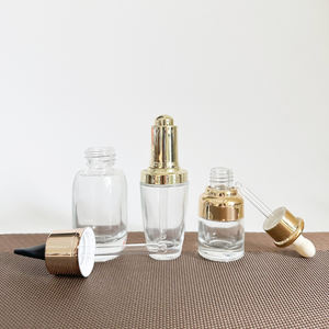 Bouteilles d'huile de croissance des cheveux épaule plate 50ml verre Push Press flacon compte-gouttes capuchon en or rose avec <span class=keywords><strong>bouton</strong></span> poussoir - Product Image 3