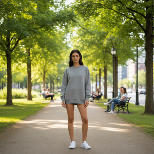 Sweat-shirt oversize pour femme HDJ, gris chiné, tailles M/L/XL/2XL, col rond, épaules tombantes, vêtement décontracté d'automne - Product Image 2