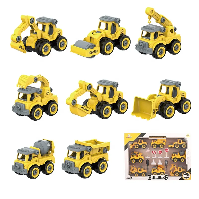 Ept conjunto de construção, 8pcs livre-roda de carro engenharia diy tomar apart veículo brinquedos montar plástico mini caminhão brinquedo para crianças