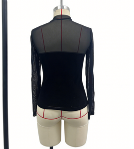 Camicetta <span class=keywords><strong>da</strong></span> Donna in Maglia Tinta Unita a Maniche Lunghe con Inserti in Rete Trasparente e Velluto, Sexy per Feste e Club, OEM - Product Image 5