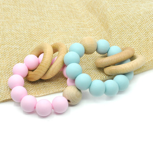 Baby Wooden Teether Bracelet Pink Blue Silicone <b>Beads</b> For Infants 3 Months Plus Unisex - Product Image 1