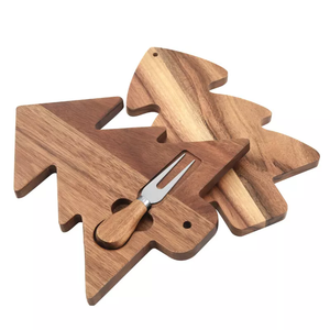 Venta al por mayor de tablas de charcutería de corte de madera de <span class=keywords><strong>acacia</strong></span> en forma de árbol de Navidad con cuchillos - Product Image 6