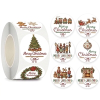 Rouleaux d'autocollants de Noël ronds personnalisés en PP, autocollants de scellage vintage Joyeux Noël, impression dorée pour boîtes cadeaux, vente en gros