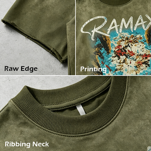 Camiseta Corta para Hombre con Logo Personalizado OEM ODM, Estilo Acid Wash, Estampado de Grafiti, Dobladillo sin Rematar, Efecto Desgastado, Manga Corta, Estilo Urbano - Product Image 2