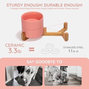 Gamelle pour animaux de compagnie (chats et chiens) tendance, en céramique, avec cadre en bois, multicolore, solide, élégante, écologique, arrondie et étanche, vente en gros du fabricant - Product Image 4