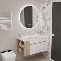 Meubles de salle de bain sur pied 2026 de haute qualité, modernes, pour hôtel, avec miroir LED et vasques intégrées