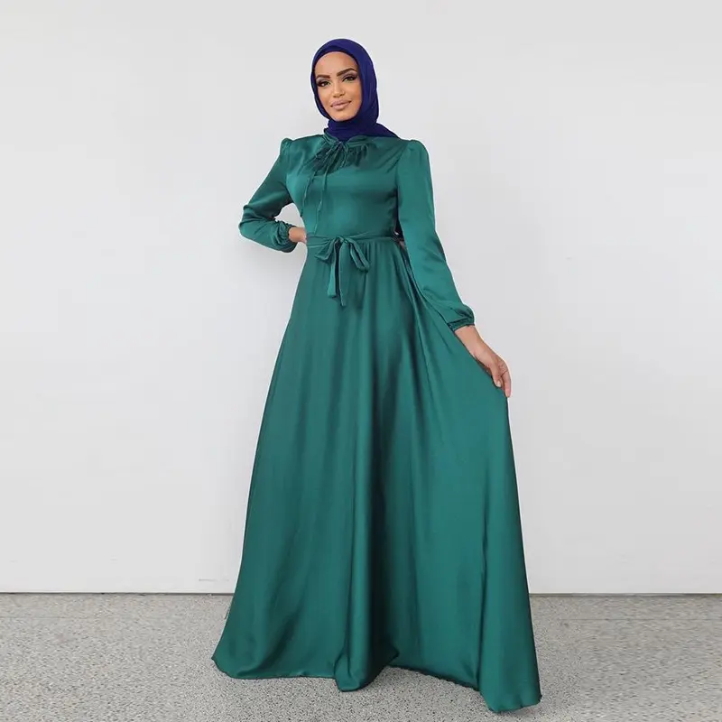 customized Ankle Length Dress Solid Color Modest Telekung Kebaya Malaysia Muslimah Shining Fashion Abaya