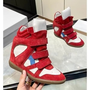 Lady Hidden Wedge Sneakers High Top Casual Shoes Black Suede Leather Upper Rubber Sole <b>Magic</b> Tape Design Warm Height Increasing - Product Image 2