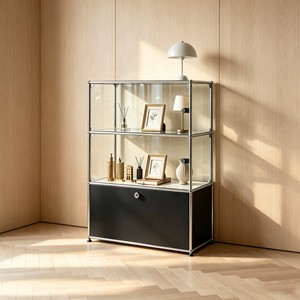  Haller-Stil Modulare Glas-Vitrine, Bauhaus Edelstahl-Weinschrank, Transparente Sammlerstück-Aufbewahrungsvitrine - Product Image 2