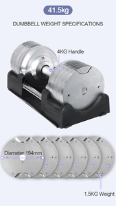 مجموعة دمبل قابلة للتعديل من الفولاذ المطلي بالكهرباء بوزن 41.5 كجم، زيادة 1.5 كجم، معدات رياضية للتدريب على القوة في المنزل - Product Image 3