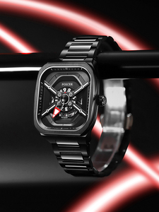 Men's Sapphire Glass Mechanical <strong>Black</strong> Samurai Skeleton Dial square Men <strong>Watch</strong> - Product Image 5