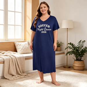 Camisón de Talla Grande para Mujer, Manga Corta, Cuello en V, Estampado Soccer <span class=keywords><strong>Queen</strong></span> 2026, Ropa de Dormir Suave, Elástica y Transpirable para Fanáticas del Fútbol - Product Image 2