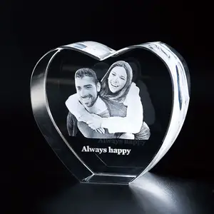 صورة ليزر ثلاثية الأبعاد على شكل قلب من الكريستال, هدية عيد الأم
