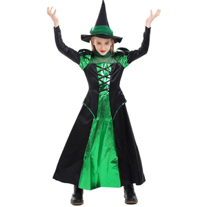 Costume de sorcière verte et noire pour filles, déguisement d'Halloween pour enfants - Product Image 4