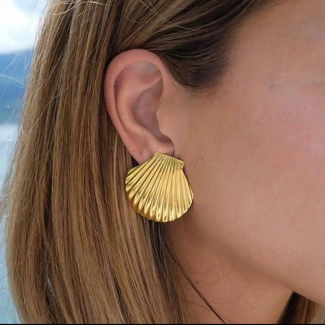 Mode Schale Skamm-Ohrring Tarn-frei 18K vergoldet Edelstahl Textur-Ohrringe Damen hypoallergener Schmuck
