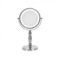 Miroir de maquillage à double face avec éclairage LED, finition chromée argentée Art Déco, commande tactile, grossissement 5X
