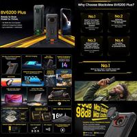Blackview BV6200 Plus 4G Téléphone robuste étanche 8 Go + 128 Go Android 14 Téléphones mobiles à grande batterie avec processeur octa-core OTG NFC