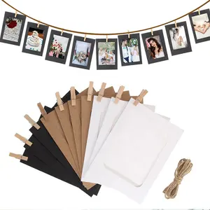 10PCS Paper Picture Frame DIY Photo Wall Kraft Paper Frame Combination 6 Inch Frame With 10 Pcs Clips And A Long Rope