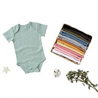 Baju Bayi Organik Bersertifikat GOTS, Romper Bayi Lengan Pendek Kancing Tekan, Warna Kuning