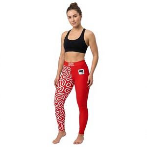 Leggings de yoga taille haute rouge à imprimé géométrique, respirants, longueur intégrale, en Spandex et Polyester, extensibles dans les quatre sens, avec taille élastique - Product Image 1