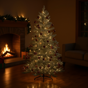 Árbol de Navidad Artificial Preiluminado Premium DB de 6 pies, con Agujas de Pino, Base Metálica, Luces Blancas Cálidas, Decoración Navideña para Interiores - Product Image 2