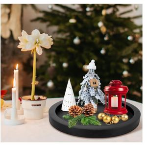 Plateau décoratif rond personnalisé pour café Table à manger comptoir noir petits plateaux de service en bois ferme <span class=keywords><strong>cuisine</strong></span> décor à la maison - Product Image 2