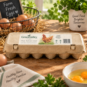 Envase de Huevos Biodegradable, Ecológico, de Grado Alimenticio, Reciclable, Rectangular, de 10 Cavidades, Comercial, con Logotipo Personalizado en Relieve, de Fibra de Pulpa de Papel - Product Image 4