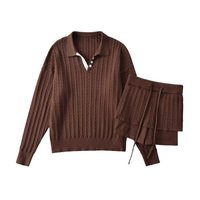 Nouvel ensemble tricoté respirant pour femme, col en V, coupe régulière, deux pièces avec short, style décontracté, automne-hiver