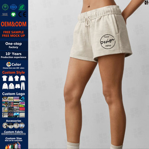Pantaloncini da donna personalizzati in cotone per allenamento, ricamati su misura, vestibilità rilassata, <span class=keywords><strong>neri</strong></span>, estivi, per corsa e ciclismo - Product Image 1