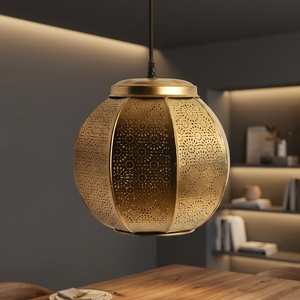 Lámpara Colgante Redonda de Metal Dorado Latón Estilo Marroquí Perforada para Decoración del Hogar - Product Image 2