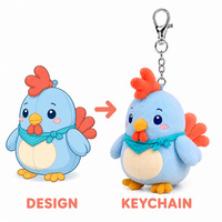 Porte-clés en peluche personnalisé, poulet bleu mignon, personnage en peluche doux, breloque pour sac à dos de filles, jouet en peluche en gros