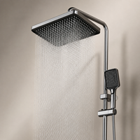 Ensemble de douche pluie gris anthracite avec touches de style piano, robinets thermostatiques, jet doux, bec inférieur et barre coulissante pour douchette à main en aluminium