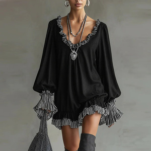 Robe mini vintage style princesse pour femme, élégante, à volants, pour soirée, noire - Product Image 2