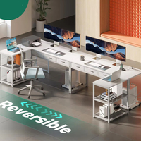 Bureau d'ordinateur blanc moderne avec tiroirs en tissu et étagères de rangement Table d'ordinateur de bureau en forme de L avec support CPU