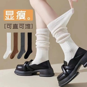 ถุงเท้ายาวแบบลำลองสีทึบใหม่สำหรับฤดูใบไม้ผลิและฤดูใบไม้ร่วง58V ถุงเท้าแบบเรียงซ้อนกันหนาสี่ฤดู - Product Image 2