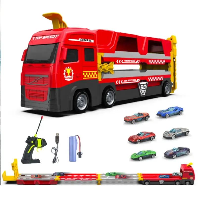 Transport de voitures en alliage pliable 2 en 1 RC Mega Hauler Truck Bulk Goods avec éjection Race Track Toys Truck