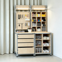 Meuble de rangement en contreplaqué d'aluminium modulable, présentoir multi-niveaux à panneaux perforés avec tiroirs de rangement