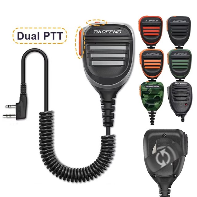 2 Pin K Type Dual PTT Hand Tactical Mic Ham Radio Microfono Walkie Talkie Microphone Speaker for Baofeng QuanSheng Walkie-talkie