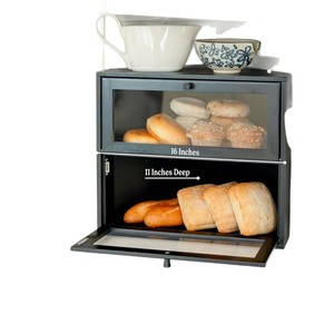 Bakedbin Corner Bread <b>Box</b> Double Layer With <b>Glass</b> Door Black Color Freshness Preservation Kitchen Storage - Product Image 5