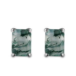 Boucles d'oreilles clous en argent sterling 925 plaqué or pour femme, avec pierre d'agate mousse naturelle, style vintage, pour mariage, vente en gros, mode - Product Image 5