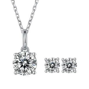 海勒珠宝925纯银D VVS1圆形切割辉石戒指耳环和项链女性珠宝套装