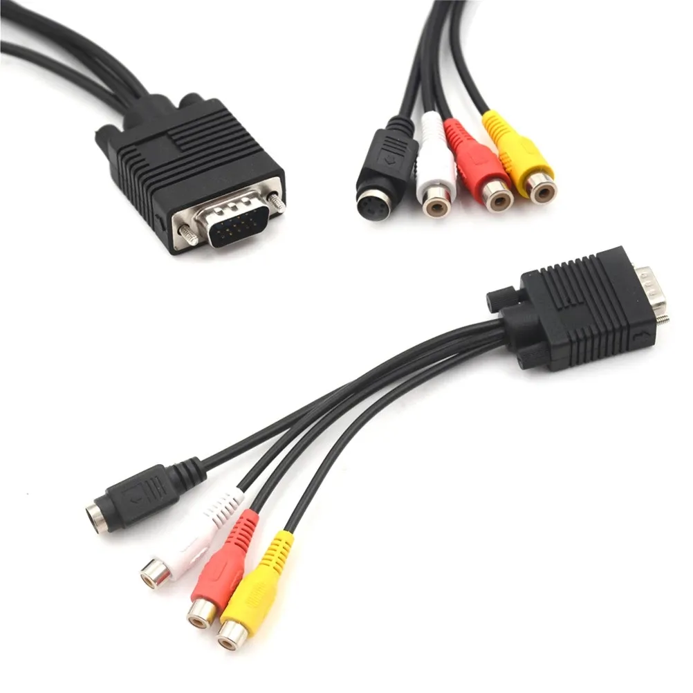 Cable adaptador de VGA a AV Vga a s-video + reproductor de DVD, conector HD15pin 1 para cuatro cables, fácil de llevar