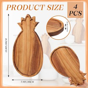 ถาดเสิร์ฟรูปสับปะรด 4 ชิ้น ชุดน่ารัก สนุกสนาน ใช้เป็นเขียงหั่นอาหาร ถาดไม้สไตล์เรสติกสำหรับจัดเก็บอาหาร เหมาะสำหรับงานปาร์ตี้ในครัว - Product Image 2